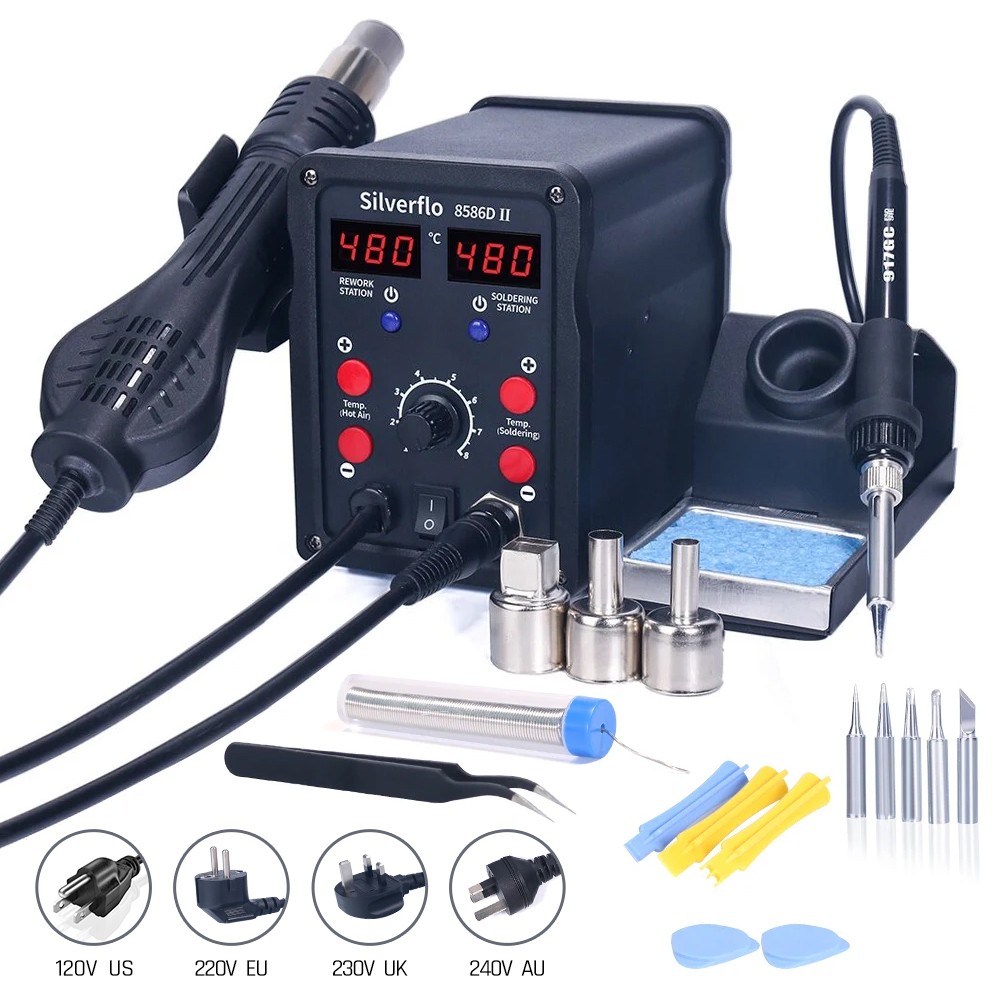 Smd Rework Station Hot Air Soldering 2 In 1 - Stazione di saldatura Silverflo 8586D Stazione
